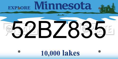 52BZ835 Minnesota License Plate