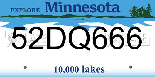 52DQ666 Minnesota License Plate