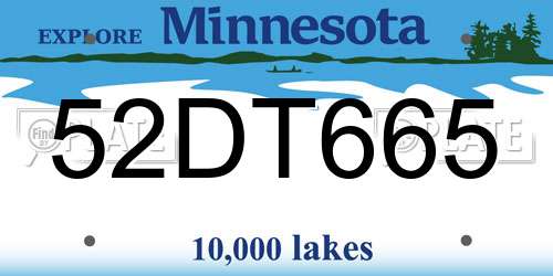 52DT665 Minnesota License Plate