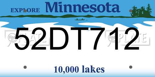 52DT712 Minnesota License Plate