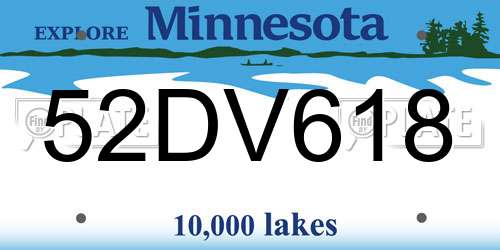 52DV618 Minnesota License Plate