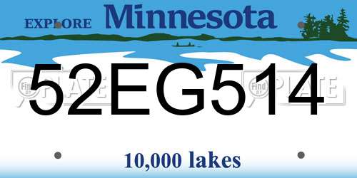 52EG514 Minnesota License Plate
