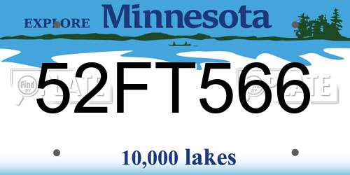 52FT566 Minnesota License Plate