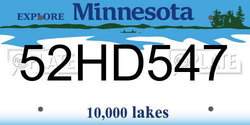 52HD547 Minnesota License Plate