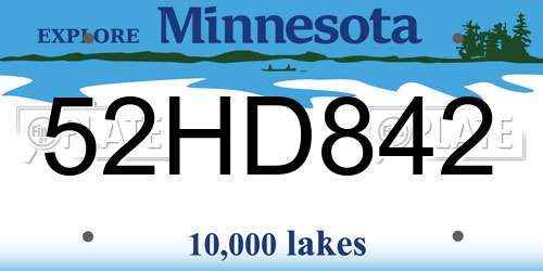 52HD842 Minnesota License Plate