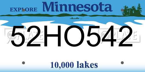 52HO542 Minnesota License Plate