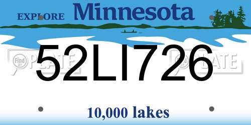 52LI726 Minnesota License Plate