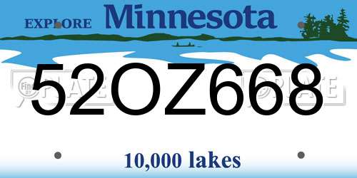 52OZ668 Minnesota License Plate