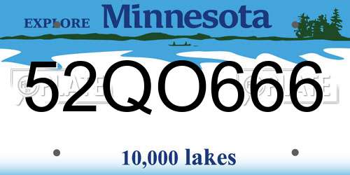 52QO666 Minnesota License Plate