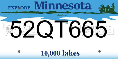 52QT665 Minnesota License Plate