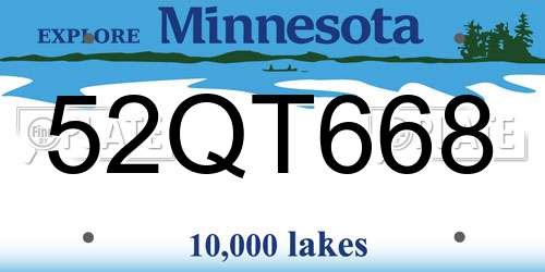 52QT668 Minnesota License Plate