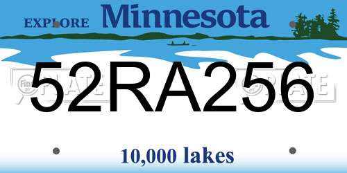 52RA256 Minnesota License Plate