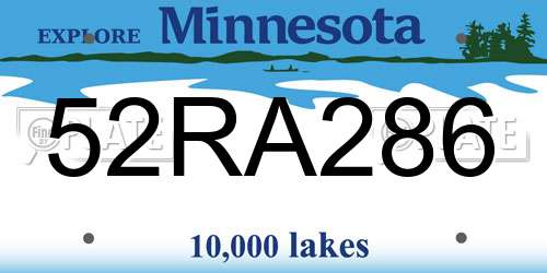 52RA286 Minnesota License Plate