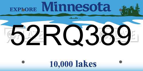 52RQ389 Minnesota License Plate