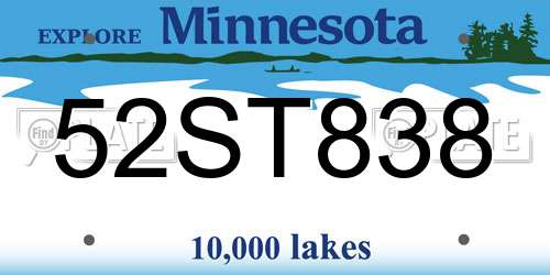 52ST838 Minnesota License Plate