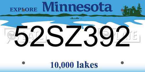 52SZ392 Minnesota License Plate