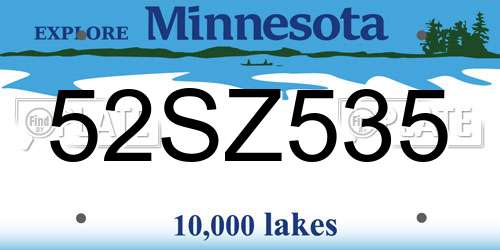 52SZ535 Minnesota License Plate