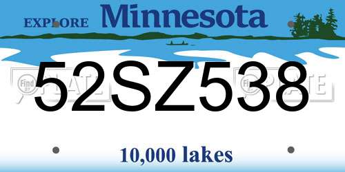 52SZ538 Minnesota License Plate