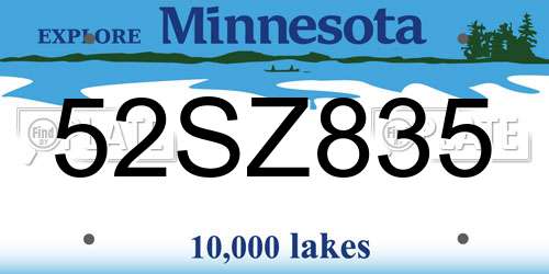 52SZ835 Minnesota License Plate