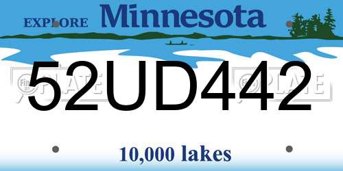 52UD442 Minnesota License Plate
