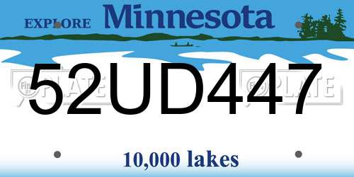 52UD447 Minnesota License Plate
