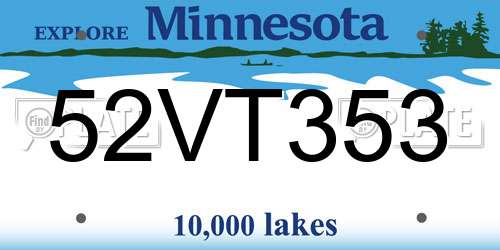 52VT353 Minnesota License Plate