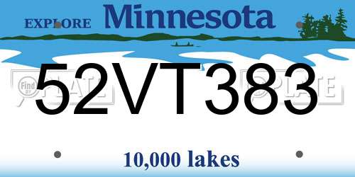 52VT383 Minnesota License Plate
