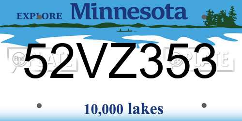 52VZ353 Minnesota License Plate