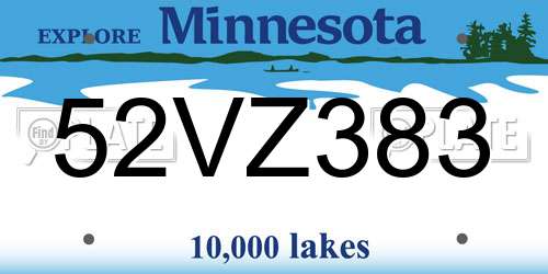 52VZ383 Minnesota License Plate