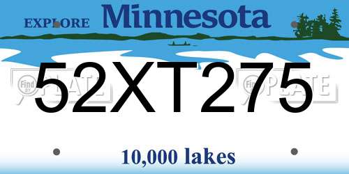 52XT275 Minnesota License Plate