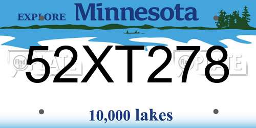 52XT278 Minnesota License Plate