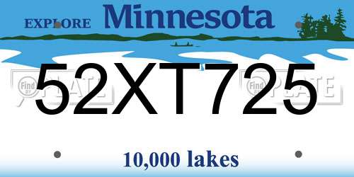 52XT725 Minnesota License Plate