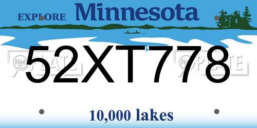 52XT778 Minnesota License Plate