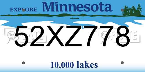 52XZ778 Minnesota License Plate