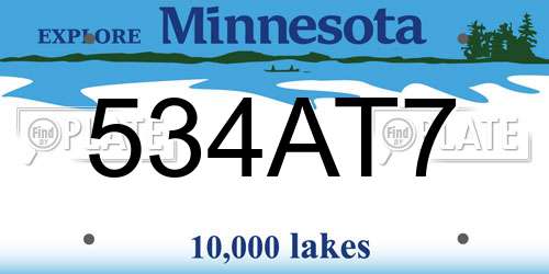 534AT7 Minnesota License Plate