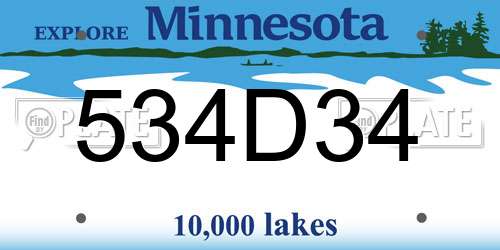 534D34 Minnesota License Plate