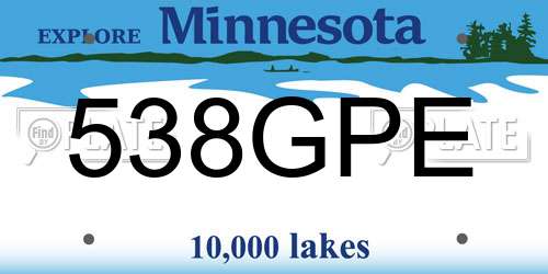 538GPE Minnesota License Plate