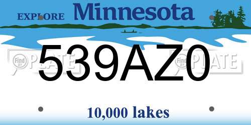 539AZ0 Minnesota License Plate
