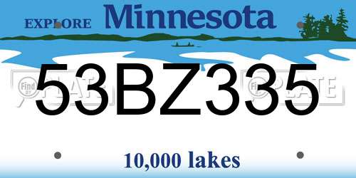 53BZ335 Minnesota License Plate