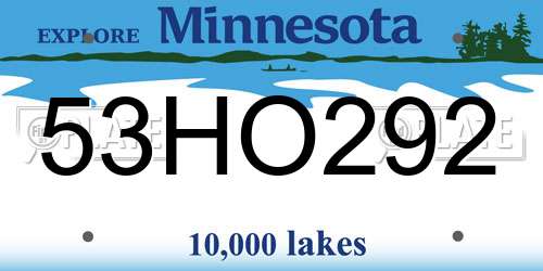 53HO292 Minnesota License Plate