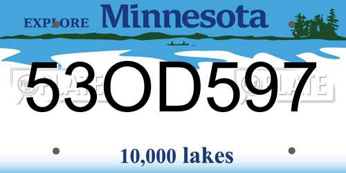 53OD597 Minnesota License Plate