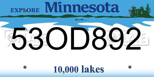 53OD892 Minnesota License Plate