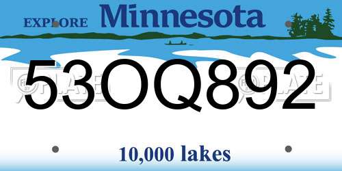 53OQ892 Minnesota License Plate