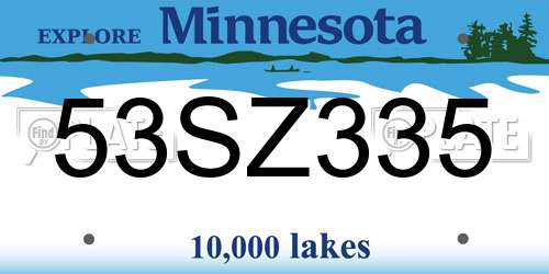 53SZ335 Minnesota License Plate