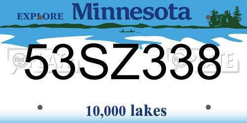 53SZ338 Minnesota License Plate