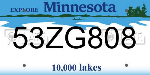 53ZG808 Minnesota License Plate