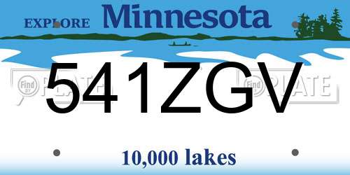 541ZGV Minnesota License Plate