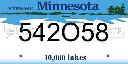 542O58 Minnesota License Plate