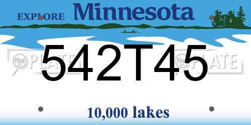 542T45 Minnesota License Plate