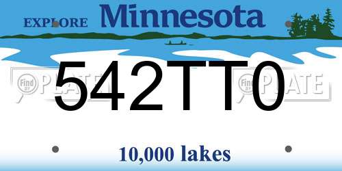 542TT0 Minnesota License Plate